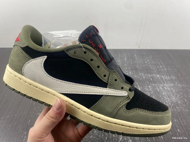 Rep TB DM7866-002 'BLACK SP JORDAN LOW AIR 1 TRAVIS SCOTT OG X OLIVE' 0714